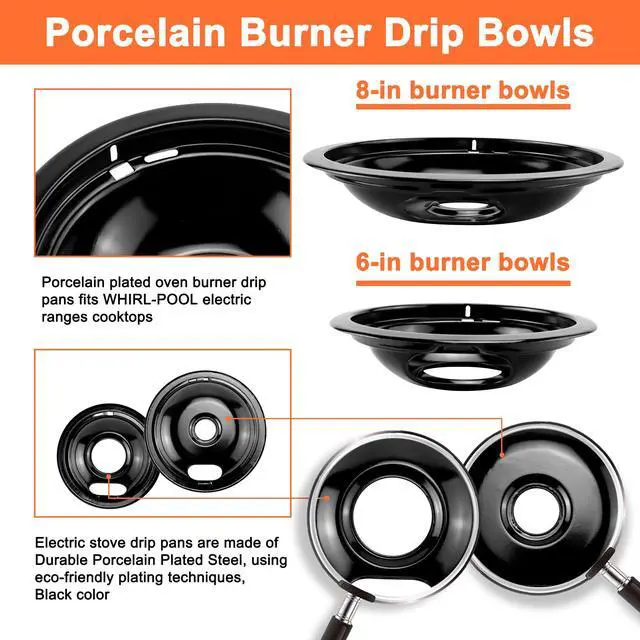 Alt view image 2 of 6 - MP22YA Stove Burner & Black Porcelain Drip Pan with 330031 Receptacle Kit | Porcelain Stove Drip Pans of 4 & MP22YA Electric Range Burner Fit for Amana Whirlpool Stove, Replace W10290350 W10290353