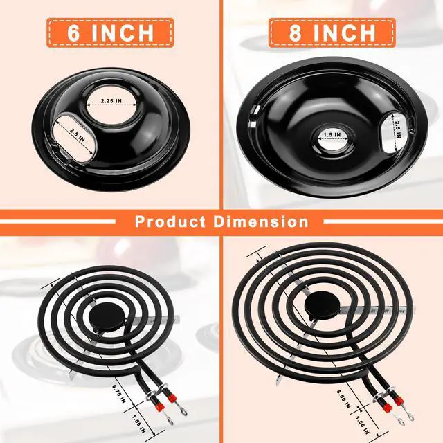 Alt view image 6 of 6 - MP22YA Stove Burner & Black Porcelain Drip Pan with 330031 Receptacle Kit | Porcelain Stove Drip Pans of 4 & MP22YA Electric Range Burner Fit for Amana Whirlpool Stove, Replace W10290350 W10290353