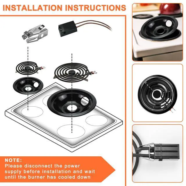 Alt view image 3 of 6 - MP22YA Stove Burner & Black Porcelain Drip Pan with 330031 Receptacle Kit | Porcelain Stove Drip Pans of 4 & MP22YA Electric Range Burner Fit for Amana Whirlpool Stove, Replace W10290350 W10290353