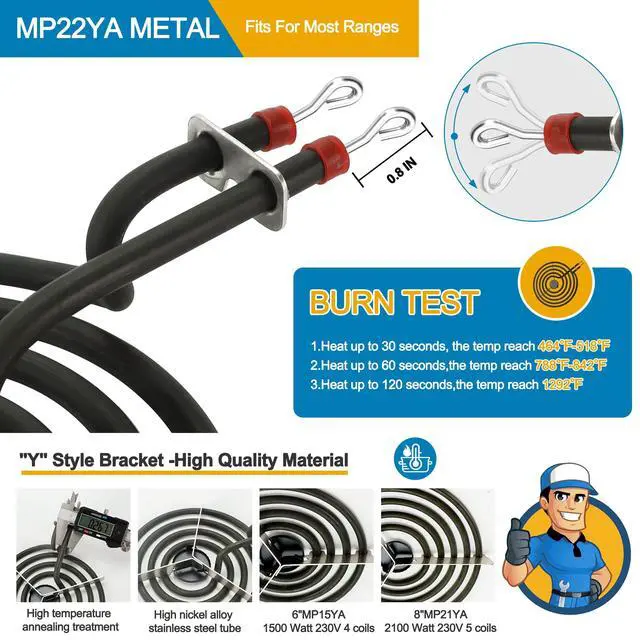Alt view image 3 of 7 - Porcelain Drip Pans & MP22YA Burner Element Set & 330031 Receptacle Kit Compatible with Frigi-daire Cro-sley Tap-pan Ken-more, Include 2 6" & 2 8" Black Drip Pans and Stove Burner, 4 Receptacle kit