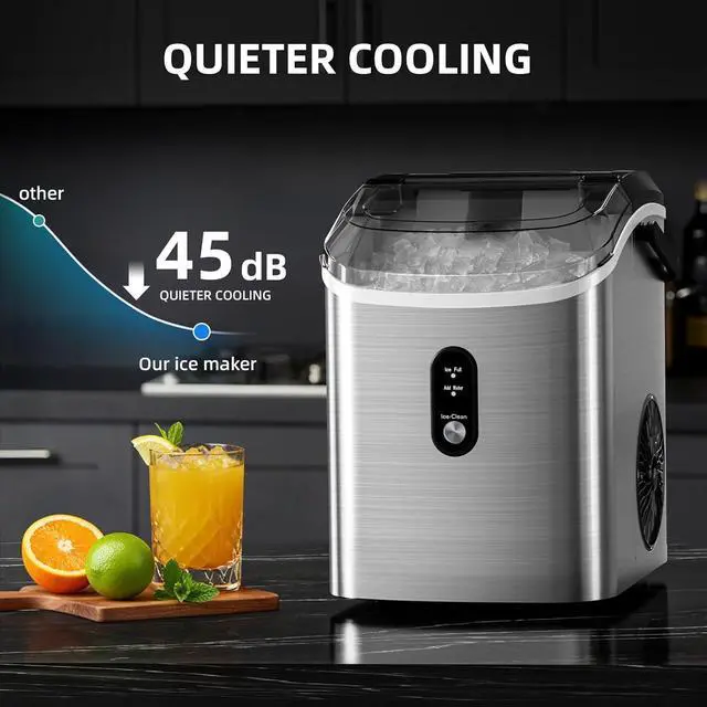 Alt view image 6 of 7 - Nugget Ice Maker Countertop with Soft Chewable Ice, Portable Sonic Ice Maker with Basket and Scoop, Removable Top Cover, Auto-Cleaning for Home/Party/RV/Camping (Stainless Steel Silver)