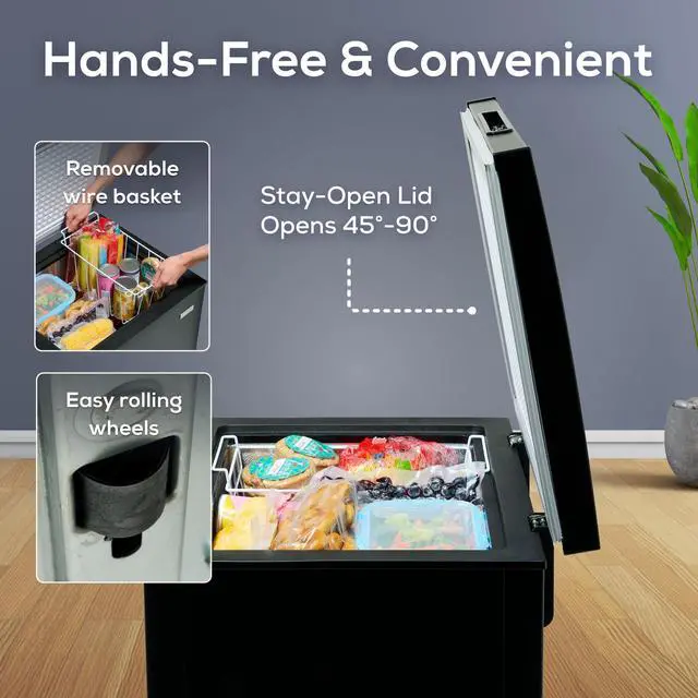 Alt view image 3 of 6 - 3.5 Cu Ft. Upright Deep Freezer Chest- Deep Freezer with Quick Freezing System & Adjustable Thermostat- Low Noise Freezer with Removable Basket & LED Lights for Homes, Garages & Basements- Black