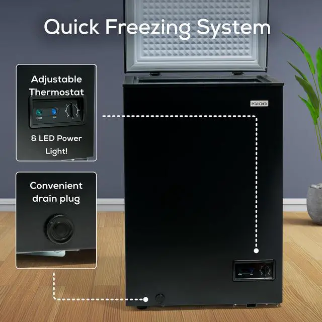 Alt view image 5 of 6 - 3.5 Cu Ft. Upright Deep Freezer Chest- Deep Freezer with Quick Freezing System & Adjustable Thermostat- Low Noise Freezer with Removable Basket & LED Lights for Homes, Garages & Basements- Black
