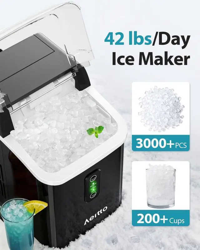 Alt view image 2 of 7 - Nugget Ice Maker Countertop, 42lbs/24H Ice Machine with 1.5L Water Tank, Rapid Ice Release in 6 Mins, Self-Cleaning Pebble Ice Maker with Basket and Scoop for Home Office RV and Party, Black