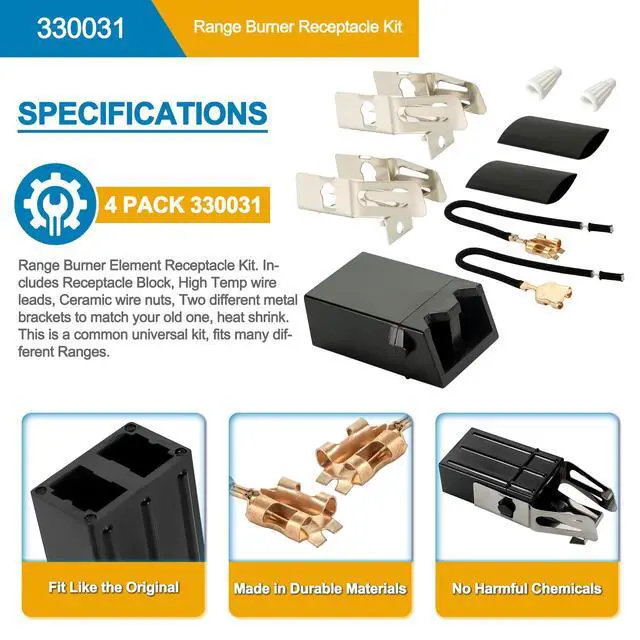 Alt view image 4 of 7 - Porcelain Drip Pans & MP22YA Burner Element Set & 330031 Receptacle Kit Compatible with Frigi-daire Cro-sley Tap-pan Ken-more, Include 2 6" & 2 8" Black Drip Pans and Stove Burner, 4 Receptacle kit