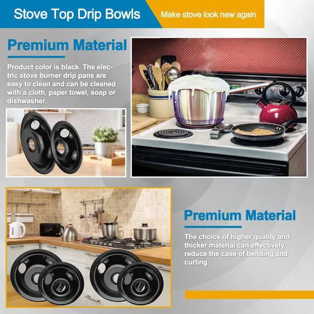 Alt view image 6 of 7 - Porcelain Drip Pans & MP22YA Burner Element Set & 330031 Receptacle Kit Compatible with Frigi-daire Cro-sley Tap-pan Ken-more, Include 2 6" & 2 8" Black Drip Pans and Stove Burner, 4 Receptacle kit