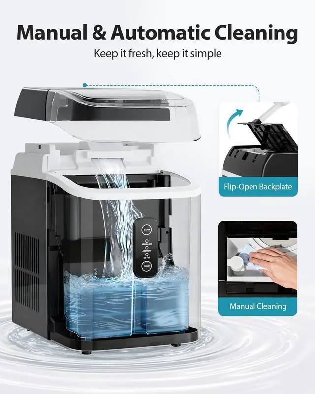 Alt view image 6 of 7 - Nugget Ice Maker Countertop, 42lbs/24H Ice Machine with 1.5L Water Tank, Rapid Ice Release in 6 Mins, Self-Cleaning Pebble Ice Maker with Basket and Scoop for Home Office RV and Party, Black
