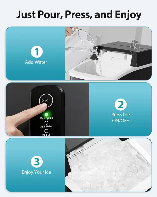 Alt view image 7 of 7 - Nugget Ice Maker Countertop, 42lbs/24H Ice Machine with 1.5L Water Tank, Rapid Ice Release in 6 Mins, Self-Cleaning Pebble Ice Maker with Basket and Scoop for Home Office RV and Party, Black