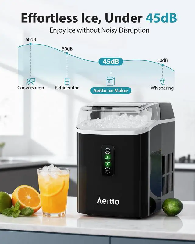 Alt view image 4 of 7 - Nugget Ice Maker Countertop, 42lbs/24H Ice Machine with 1.5L Water Tank, Rapid Ice Release in 6 Mins, Self-Cleaning Pebble Ice Maker with Basket and Scoop for Home Office RV and Party, Black
