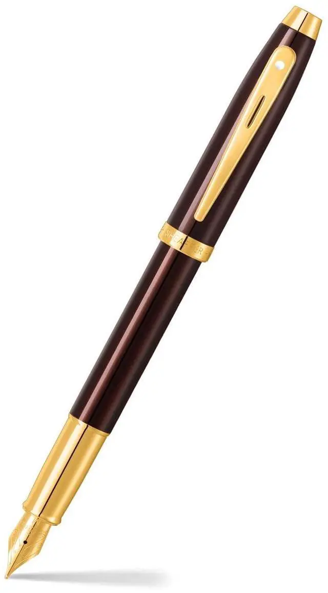 Main image of 100 9370 Fountain Pen, Medium Nib, Coffee Black Finish with Gold Trim, Refillable Writing Instrument, Premium Gift Box
