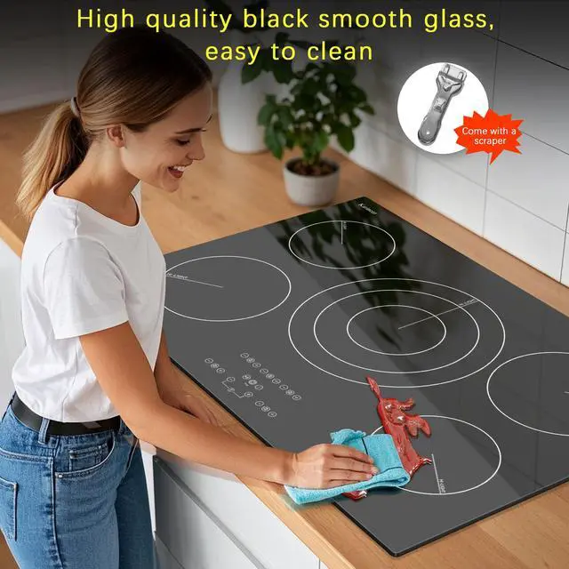 Alt view image 4 of 7 - Electric Cooktop 30 Inch, Upgrade 5 Burners Electric Stove Top | Triple Ring Expandable Burner, Built-in Ceramic Cooktop, Pause, Timer, Safety Lock, Sensor Touch, 9000W, 220-240V Hardwire