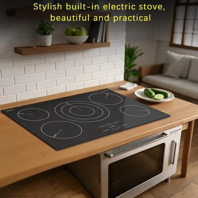 Alt view image 7 of 7 - Electric Cooktop 30 Inch, Upgrade 5 Burners Electric Stove Top | Triple Ring Expandable Burner, Built-in Ceramic Cooktop, Pause, Timer, Safety Lock, Sensor Touch, 9000W, 220-240V Hardwire