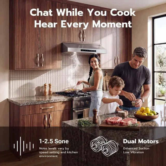 Alt view image 2 of 7 - 36 Inch Under Cabinet Range Hood with 1200 CFM, 3 Speed Ducted Gesture Sensing Kitchen Exhaust Hood & Touch Control Panel, Stainless Steel Stove Vent Hood with 2 LED Lights