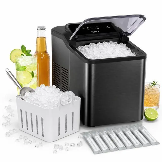 Main image of Fast Nugget Ice Maker Countertop with Self-Cleaning Pump, 35lbs/24H Crushed Pebble Ice Machine, 8 Packs Cleaner, Dual Ice Scoops for Home, Kitchen, Party, RV, Onyx Black Stainless Steel
