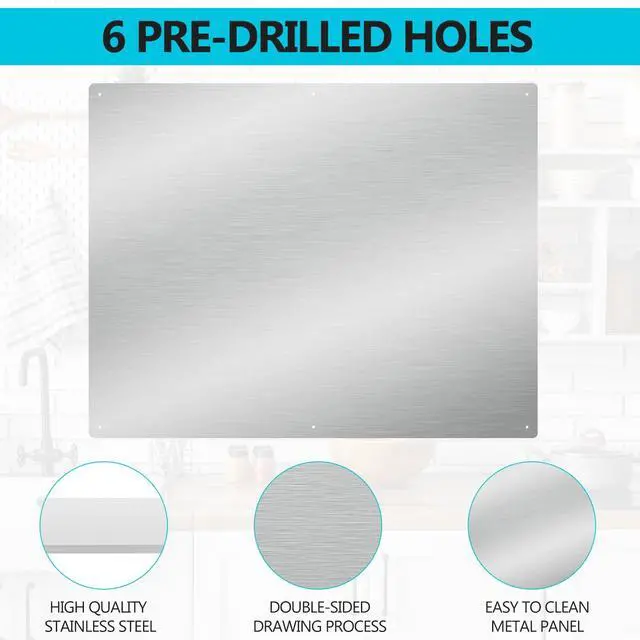 Alt view image 4 of 7 - 32" x 30" Thicken Heavy Range Hoods Stainless Steel Backsplash,Panel Splatter Guard for Stovetop,6 Pre Drilled Holes for Easy Installation,Keep the Walls Clean, Bright and Beautiful (32" x 30")