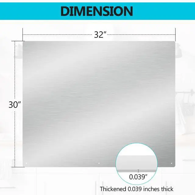 Alt view image 3 of 7 - 32" x 30" Thicken Heavy Range Hoods Stainless Steel Backsplash,Panel Splatter Guard for Stovetop,6 Pre Drilled Holes for Easy Installation,Keep the Walls Clean, Bright and Beautiful (32" x 30")