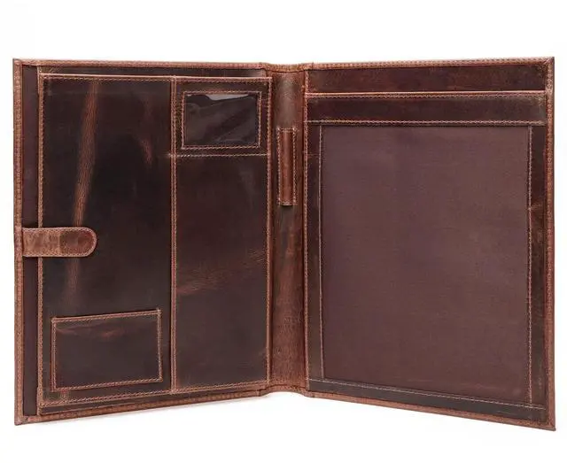 Main image of Leather Portfolio Binder, Professional Organizer Padfolio Resume Folder, Business Card & Document Holder, Portfolios for Men & Women, Office & Business Supplies | (Medium - Brown)