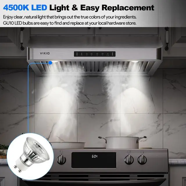 Alt view image 5 of 7 - Range Hood 30 Inch Under Cabinet, Kitchen Hood with 980 CFM, 3-Speed Gesture Sensing & Touch Control Panel, Stainless Steel Vent 2 Pcs Baffle Filters with Handlebar, Ducted, LED light