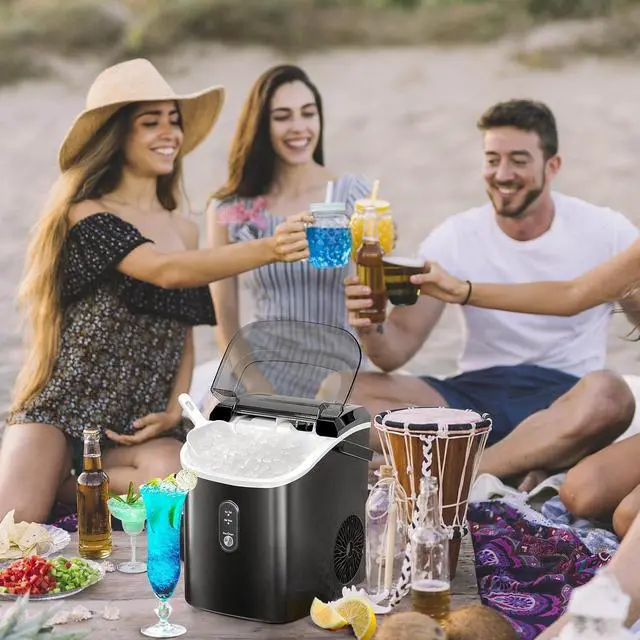 Alt view image 7 of 7 - Nugget Ice Maker Countertop, 34 lbs/Day Pellet Ice Machine with Self-Cleaning, Fast Ice Ready in 10 Minutes, Portable Ice Maker with Handle for Home, Office, RV, Camping(Black)