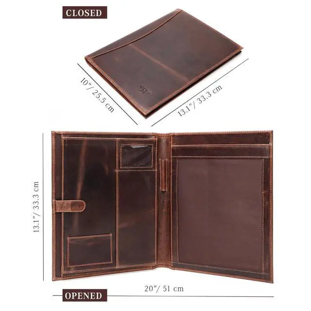 Alt view image 3 of 6 - Leather Portfolio Binder, Professional Organizer Padfolio Resume Folder, Business Card & Document Holder, Portfolios for Men & Women, Office & Business Supplies | (Medium - Brown)