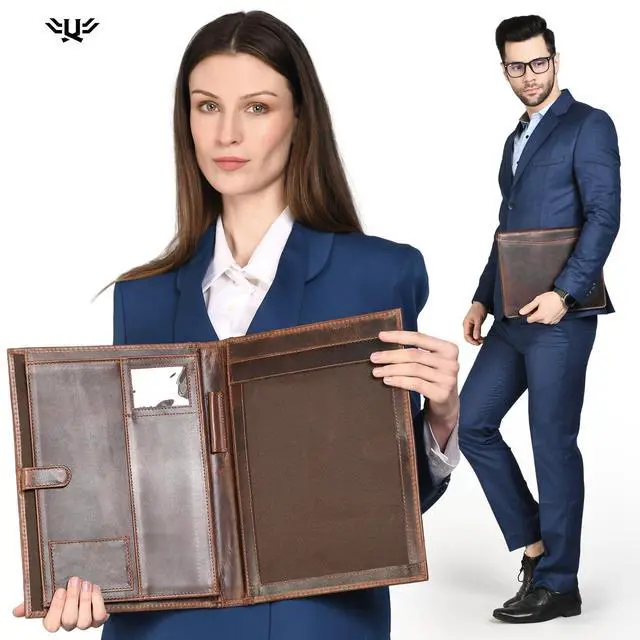 Alt view image 5 of 6 - Leather Portfolio Binder, Professional Organizer Padfolio Resume Folder, Business Card & Document Holder, Portfolios for Men & Women, Office & Business Supplies | (Medium - Brown)