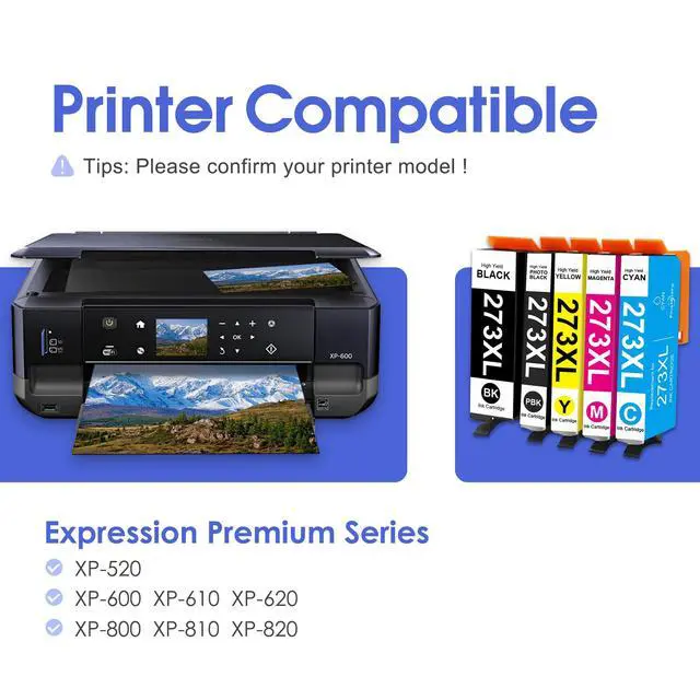 Alt view image 2 of 7 - 273 XL Ink Cartridges Combo Pack Replacement for 273 273XL T273XL Ink Work with XP-520 XP-600 XP-610 XP-620 XP-800 XP-810 XP-820 Printers(5-Pack, 1BK/1PBK/1C/1M/1Y)