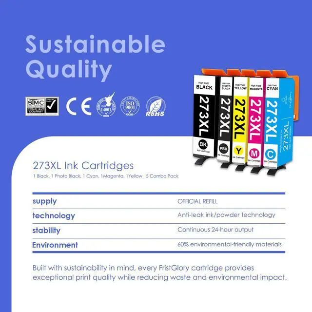 Alt view image 7 of 7 - 273 XL Ink Cartridges Combo Pack Replacement for 273 273XL T273XL Ink Work with XP-520 XP-600 XP-610 XP-620 XP-800 XP-810 XP-820 Printers(5-Pack, 1BK/1PBK/1C/1M/1Y)