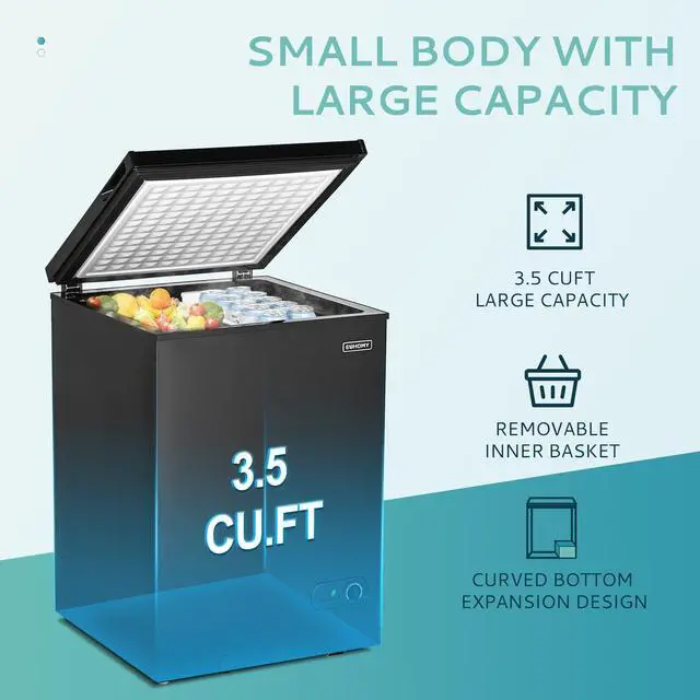 Alt view image 3 of 7 - Upgraded 3.5 Cu.Ft Chest Freezer with Removable Basket, Small Deep Freezer Adjustable 7 Thermostat, Quiet Mini Freezer Free-Standing Top Door, Energy Saving for Garage/Basement/Dorm/Home,Black