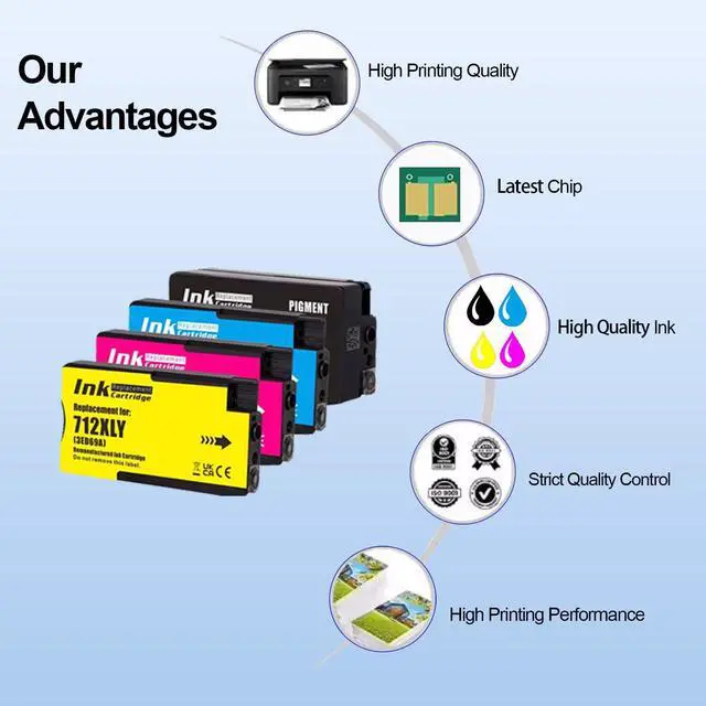 Alt view image 3 of 7 - 4 Pack 712XL 712XL 712 Ink Cartridge Use for DesignJet T210 T230 T630 T650 Studio Plotter Printers (Black: 80ml, Cyan/Magenta/Yellow: 29ml)
