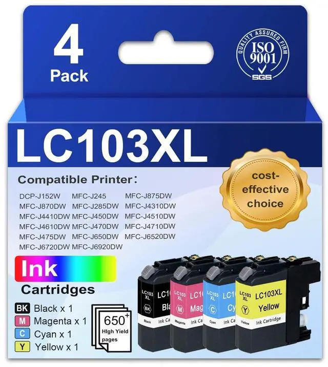 Main image of LC103 LC103XL Ink Cartridges Compatible Ink Cartridges Replacement for Brother LC101 LC103 LC103 XL with MFC-J870DW MFC-J6920DW MFC-J6520DW MFC-J450DW MFC-J470DW Printer (4 Pack, BK C M Y)