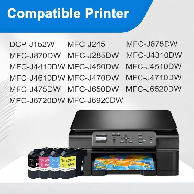 Alt view image 2 of 7 - LC103 LC103XL Ink Cartridges Compatible Ink Cartridges Replacement for Brother LC101 LC103 LC103 XL with MFC-J870DW MFC-J6920DW MFC-J6520DW MFC-J450DW MFC-J470DW Printer (4 Pack, BK C M Y)