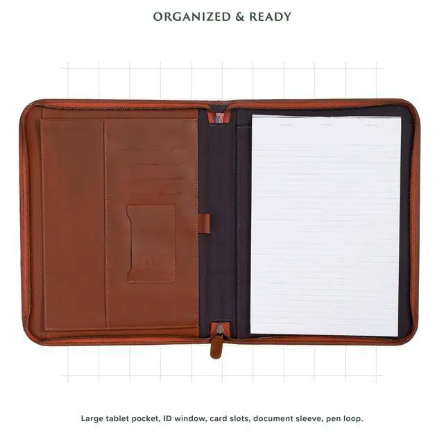 Alt view image 4 of 7 - Leather Padfolio Leather Binder Portfolio for Men, Padfolio for Men & Women 100% Authentic Top-Grain Leather (Light Brown)