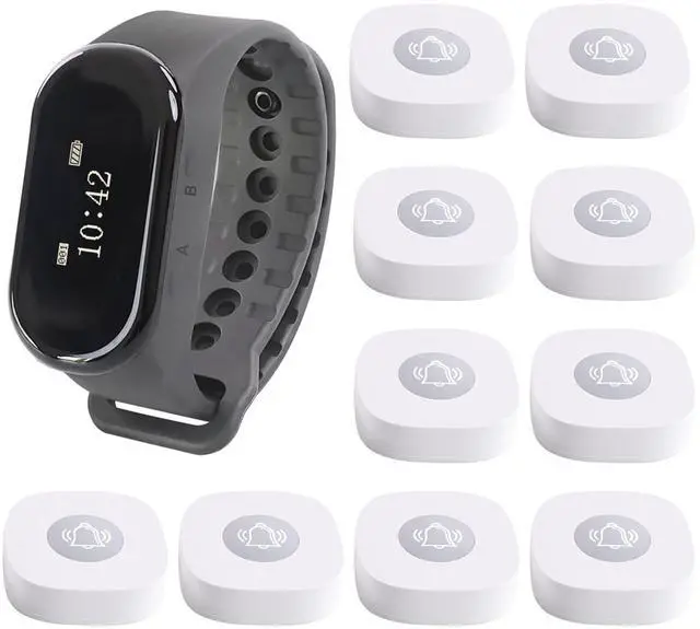 Main image of Wireless Calling System, 1 Wrist Watch Receiver 10 Call Buttons Caregiver Nurse Call System Restaurant Waiter Pager System for Restaurant Bar Hospital Clinic Cafe