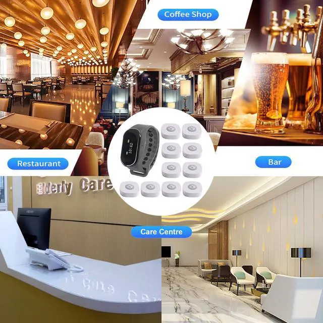 Alt view image 6 of 7 - Wireless Calling System, 1 Wrist Watch Receiver 10 Call Buttons Caregiver Nurse Call System Restaurant Waiter Pager System for Restaurant Bar Hospital Clinic Cafe