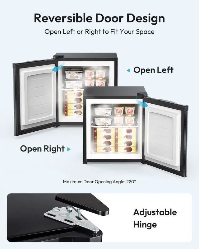 Alt view image 7 of 7 - 1.1 Cubic Feet Mini Freezer, Countertop, Single Door Compact Upright Freezer with Reversible Door, Removable Shelves, Small freezer for Home/Dorms/Apartment/Office, New Black