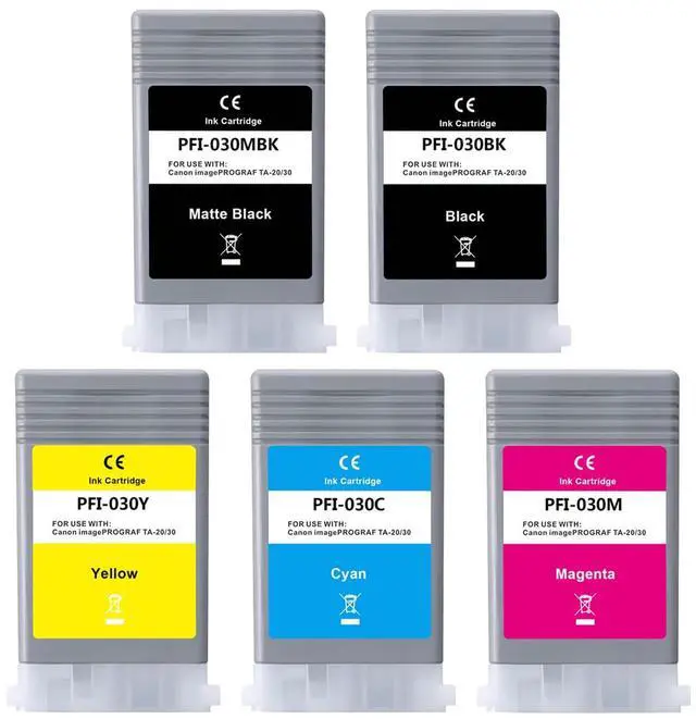 Main image of PFI 030 Ink Cartridges 5Pack PFI-030 PFI-030MBK PFI-030BK PFI-030C PFI-030M PFI-030Y Compatible for Canon imagePROGRAF TA-20 TA-30 TM-240 TM-340 Printers 55ML (1MBK, 1B 1C, 1M, 1Y)