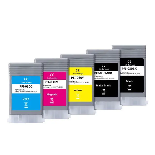 Alt view image 2 of 6 - PFI 030 Ink Cartridges 5Pack PFI-030 PFI-030MBK PFI-030BK PFI-030C PFI-030M PFI-030Y Compatible for Canon imagePROGRAF TA-20 TA-30 TM-240 TM-340 Printers 55ML (1MBK, 1B 1C, 1M, 1Y)