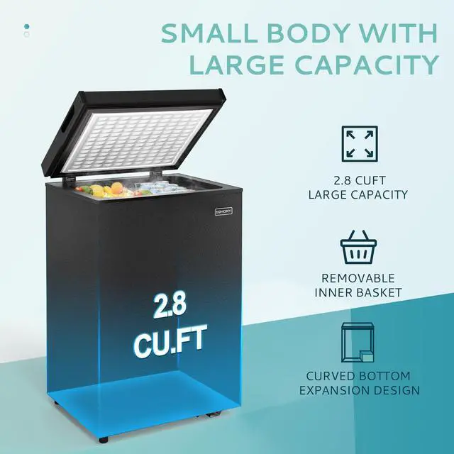 Alt view image 2 of 7 - 2.8 Cu.Ft Chest Freezer with Removable Basket, Small Deep Freezer Adjustable 7 Thermostat, Quiet Mini Freezer with Top Door, Energy Saving for Apartment/Garage/Basement/Dorm/Home,Black