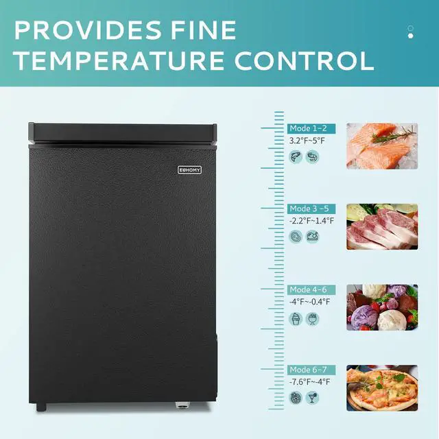 Alt view image 3 of 7 - 2.8 Cu.Ft Chest Freezer with Removable Basket, Small Deep Freezer Adjustable 7 Thermostat, Quiet Mini Freezer with Top Door, Energy Saving for Apartment/Garage/Basement/Dorm/Home,Black