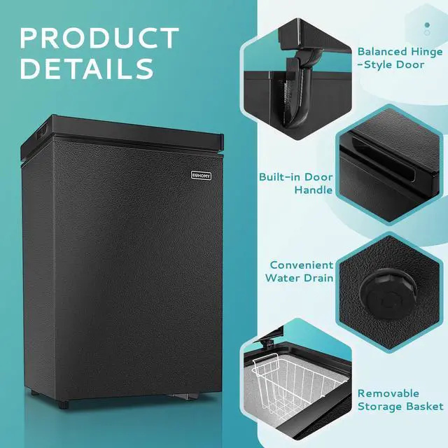 Alt view image 4 of 7 - 2.8 Cu.Ft Chest Freezer with Removable Basket, Small Deep Freezer Adjustable 7 Thermostat, Quiet Mini Freezer with Top Door, Energy Saving for Apartment/Garage/Basement/Dorm/Home,Black