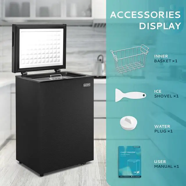 Alt view image 7 of 7 - 2.8 Cu.Ft Chest Freezer with Removable Basket, Small Deep Freezer Adjustable 7 Thermostat, Quiet Mini Freezer with Top Door, Energy Saving for Apartment/Garage/Basement/Dorm/Home,Black