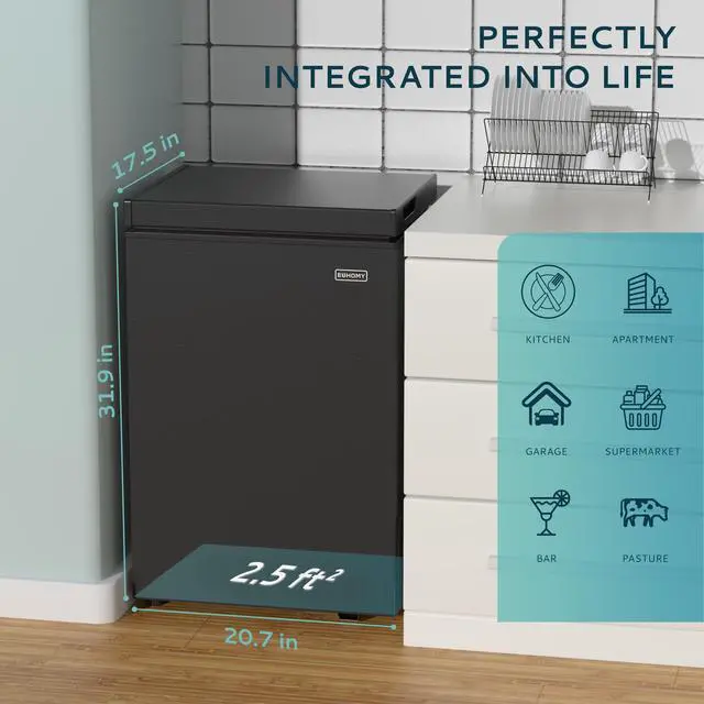 Alt view image 6 of 7 - 2.8 Cu.Ft Chest Freezer with Removable Basket, Small Deep Freezer Adjustable 7 Thermostat, Quiet Mini Freezer with Top Door, Energy Saving for Apartment/Garage/Basement/Dorm/Home,Black