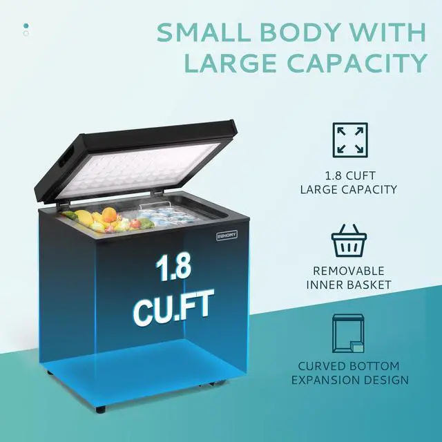 Alt view image 3 of 7 - 1.8 Cu.Ft Chest Freezer with Removable Basket, Small Deep Freezer Adjustable Thermostat, Quiet Mini Freezer with Top Door, Energy Saving for Apartment/Garage/Basement/Dorm/Home,Black