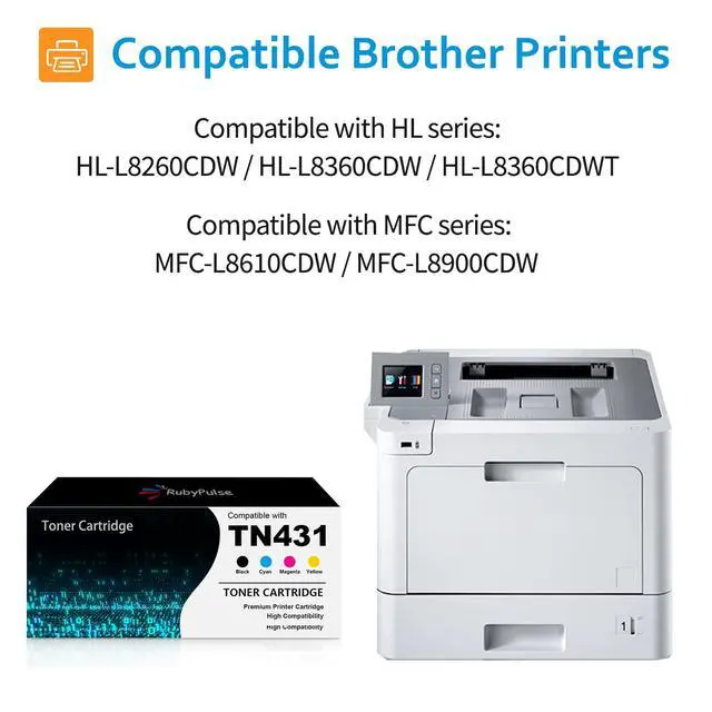 Alt view image 2 of 7 - TN431 TN-431 4-Pack Toner Cartridge, Compatible for MFC-L8900CDW MFC-L8610CDW HL-L8360CDW HL-8360LCDWT HL-L8260CDW,Replacement for TN431 TN-431(4-Pack)
