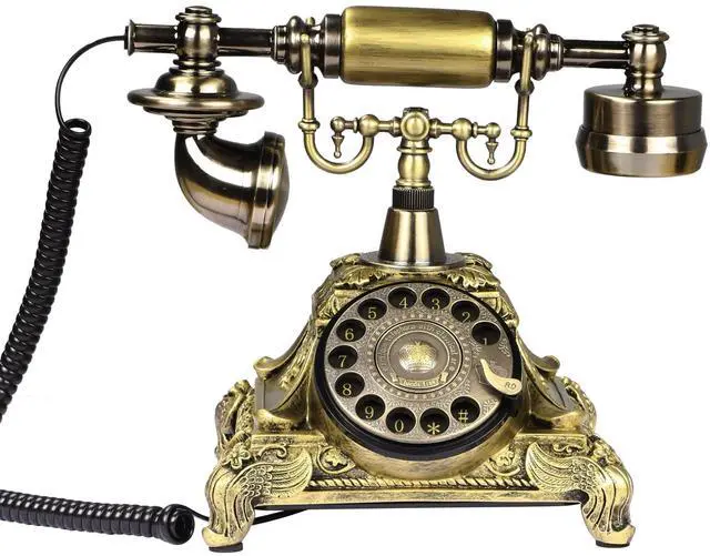 Main image of Rotary Antique Telephone,Resin Imitation Copper Retro Landline Turntable Telephone Decoration Home Office Telephone(Copper Color-117AS)