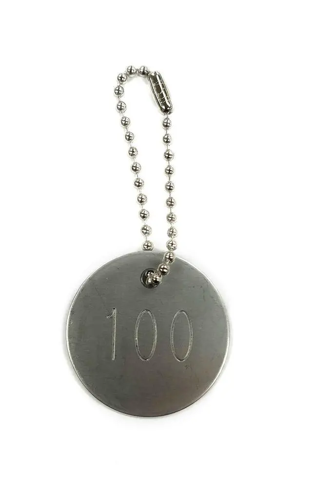 Alt view image 3 of 4 - Stainless Steel Tags, Numbered 001-100, 1.25" Round