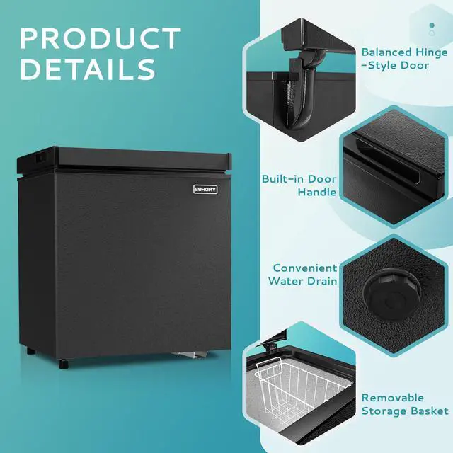 Alt view image 4 of 7 - 1.8 Cu.Ft Chest Freezer with Removable Basket, Small Deep Freezer Adjustable Thermostat, Quiet Mini Freezer with Top Door, Energy Saving for Apartment/Garage/Basement/Dorm/Home,Black