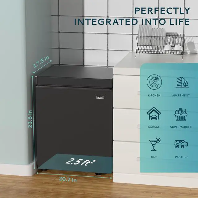 Alt view image 6 of 7 - 1.8 Cu.Ft Chest Freezer with Removable Basket, Small Deep Freezer Adjustable Thermostat, Quiet Mini Freezer with Top Door, Energy Saving for Apartment/Garage/Basement/Dorm/Home,Black