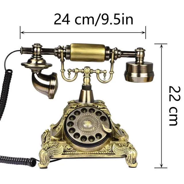Alt view image 7 of 7 - Rotary Antique Telephone,Resin Imitation Copper Retro Landline Turntable Telephone Decoration Home Office Telephone(Copper Color-117AS)