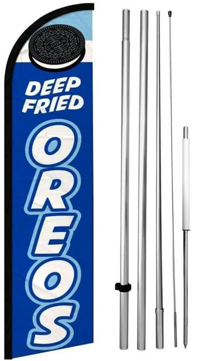 Main image of 4 Less Co DEEP FRIED OREOS Windless Feather Swooper Flag Banner Fair, Carnival Food Sign 15 Feet Tall Large Pole Kit bf-h